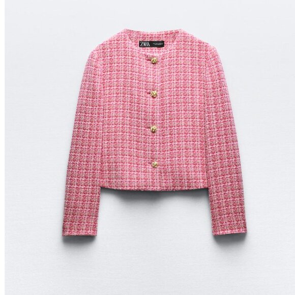 Zara Pink Tweed Blazer - Picture 1 of 4